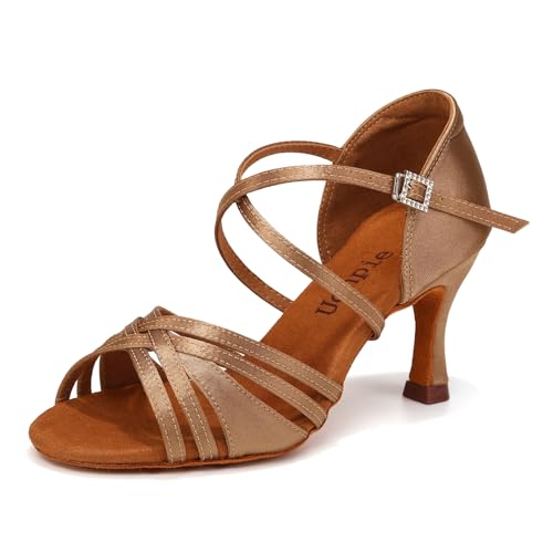 Uonpie Standard Tanzschuhe Damen Latein 7.5cm Bachata Tango Tanzschuhe Salsa Ballsaal,Beige,36EU von Uonpie