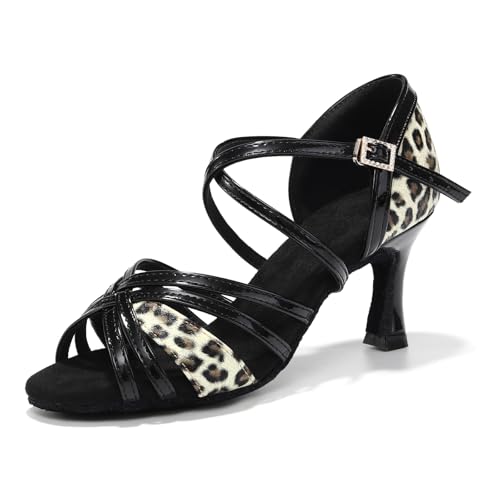 Uonpie Standard Tanzschuhe Damen Latein 7.5cm Bachata Tango Tanzschuhe Salsa Ballsaal,Leopard,35EU von Uonpie