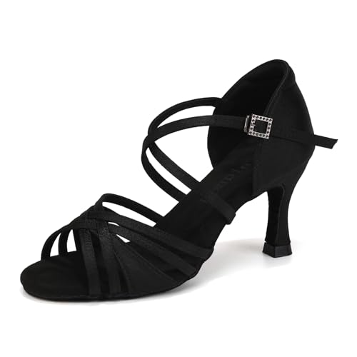 Uonpie Standard Tanzschuhe Damen Latein 7.5cm Bachata Tango Tanzschuhe Salsa Ballsaal,Schwarz,38.5EU von Uonpie