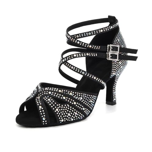 Uonpie Tanzschuhe Damen Latein Glitzer Strass Professionelle Salsa Partei,L602-Schwarz-7.5,37 EU von Uonpie