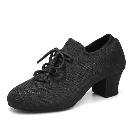 Uonpie Tanzschuhe für Damen, zum Üben, Salsa, Ballsaal, Schnürung, geteilte Sohle, Lateinamerikanischer Jazz, Lehrschuhe, Schwarz, 37.5 EU von Uonpie