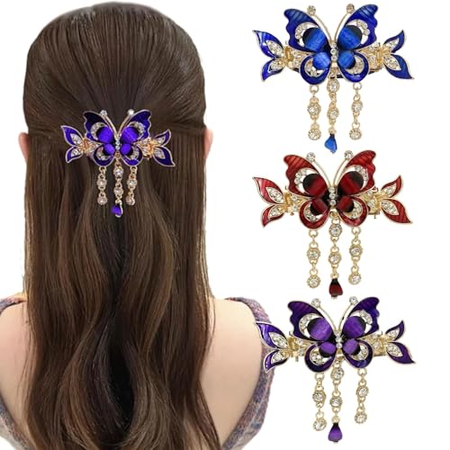 Uoocg 3 Stück Schmetterling Quaste Strass Haarklammer Mittel Metall Haarspangen Damen für Frauen Mädchen Dünnes Haarschmuck von Uoocg