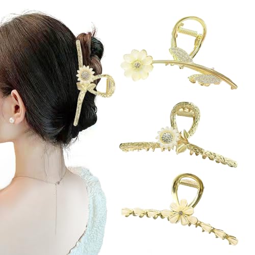 Uoocg 3 Stück Große Sunflower Haarklammer Blume Gold Metall Strass Haarspangen damen Für Frauen Mädchen Haar Accessoire von Uoocg