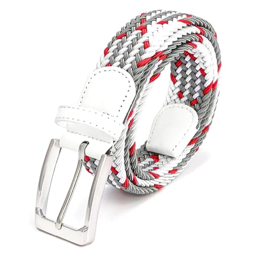 Uoocg Flechtgürtel 3.4cm | Elastischer Polyester-Stretchgürtel Damen/Herren | Dehnbarer Unisex-Gürtel für Hosen | Größen auswählbar | Weiß-Grau-Rot 100cm von Uoocg