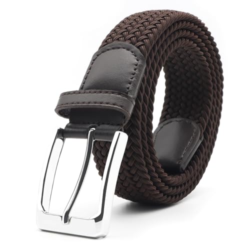 Uoocg Flechtgürtel 3.4cm | Elastischer Polyester-Stretchgürtel Damen/Herren | Dehnbarer Unisex-Gürtel für Hosen | Größen auswählbar | Kaffeebraun‌ 100cm von Uoocg