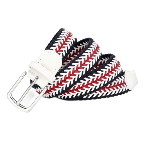 Uoocg Flechtgürtel 3.4cm | Elastischer Polyester-Stretchgürtel Damen/Herren | Dehnbarer Unisex-Gürtel für Hosen | Dreifarben-Kontrastdesign Rot-Blau-Weiß 120cm von Uoocg