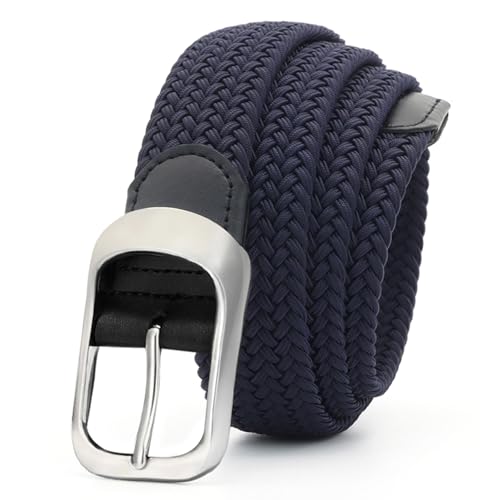Uoocg Flechtgürtel Elastischer Unisex-Stoffgürtel (3,4 cm) – dehnbarer Polyester-Stretchgürtel geflochten für Damen und Herren | Größe auswählbar‌ | Dunkelblau 110 cm von Uoocg