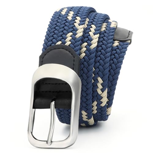 Uoocg Flechtgürtel Elastischer Unisex-Stoffgürtel (3,4 cm) – dehnbarer Polyester-Stretchgürtel geflochten für Damen und Herren | Größe auswählbar ‌| Farbkontrast Blau/Kaki 100cm von Uoocg