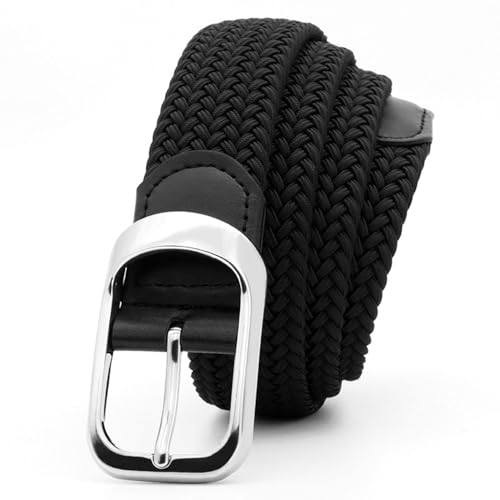 Uoocg Flechtgürtel Elastischer Unisex-Stoffgürtel (3,4 cm) – dehnbarer Polyester-Stretchgürtel geflochten für Damen und Herren | Größe auswählbar‌ | Schwarz 110cm von Uoocg