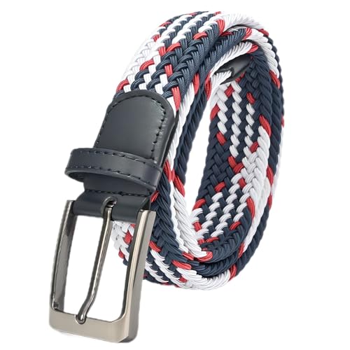 Uoocg Gürtel Unisex 3,4 cm – Elastischer Flechtgürtel aus Polyester, Dehnbarer Stoffgürtel für Damen & Herren, Adjustable Gürtel für Hosen & Röcke | Größen auswählbar | Blau-Weiß-Rot | 130cm von Uoocg