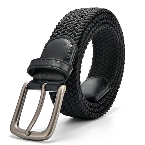 Uoocg Flechtgürtel 3.4cm | Elastischer Polyester-Stretchgürtel Damen/Herren | Dehnbarer Unisex-Geflochtener Gürtel für Hosen | Schwarz 120cm von Uoocg