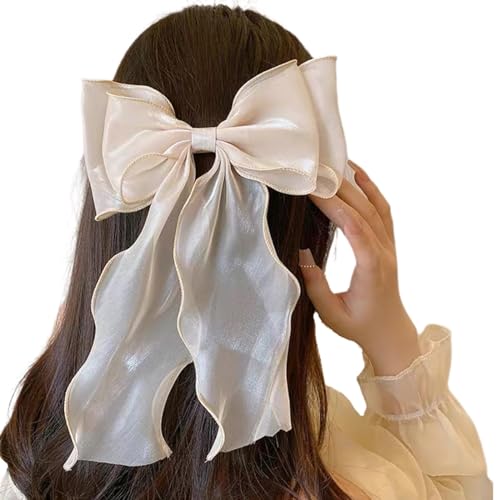 Uoocg Seidig Haarschleife Damen Haarspange mit Große Schleife Französischer Haarschleifen Clip Für Frauen Mädchen (Beige) von Uoocg