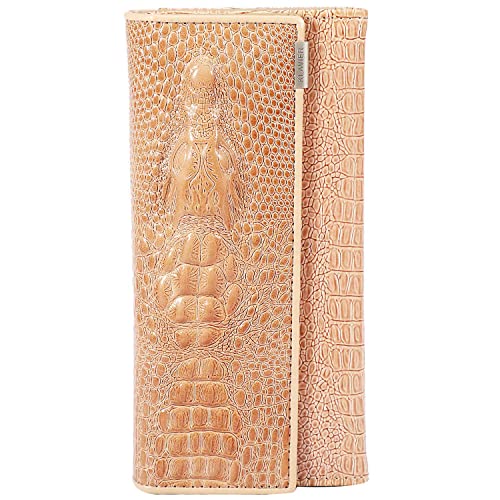 Uooduby 3 Falten Echtes Leder Frauen Alligator Brieftasche Haspe Krokodilkopf Weibliche Kupplung GeldböRse Brieftasche (Khaki) von Uooduby
