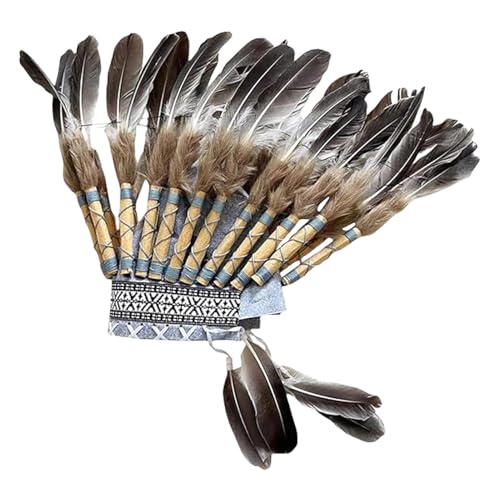 Chief Feather Native Hat,Federhut, Feder-Kopfbedeckung im einheimischen Stil, Dekorativer Native-Feder-Hut, Feder-Stirnband-Zubehör, Feder-Kopfbedeckung im Native-Stil für Party, Halloween von Uoqpty