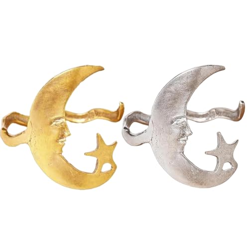 Uoqpty 2pcs Offenes Armband Mit Stern- Und Mondmuster – Verstellbares Armreif Mit Mond- Und Sternmotiv In Gold/Silber, Exquisites Schlichtes Offenes Armband Für Damen, Romantisches Geschenk Für Paare von Uoqpty