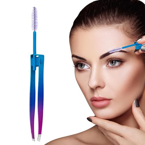 Uoqpty Augenbrauen -Pinzetten mit Pinsel, Pinzetten für Gesichtsbehaarung Frauen,2 in 1 Edelstahl -Augenbrauenclip mit Pinsel | Wiederverwendbares Haarpfeilwerkzeug, falscher Wimpern Applikator, von Uoqpty