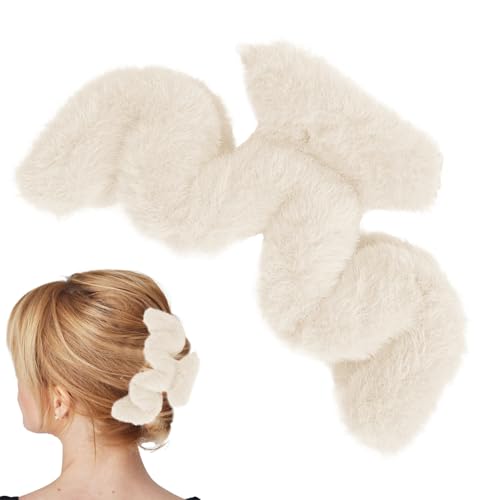 Uoqpty Fuzzy Claw Clip | Plüsch-Klauenclips in gewellter Form | Haar-Accessoires, große Clips für dünnes/mitteldickes Haar, groß für Frauen und Mädchen für den täglichen Gebrauch von Uoqpty