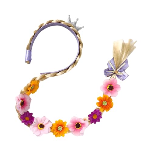 Uoqpty Prinzessin Stirnbänder für Mädchen, Kinder Perücken Mädchen,Safe Girls Perücke - Buntes langes Styling weicher hautfreundlicher realistischer Cosplay -Partyspielzeug für Kinder von Uoqpty