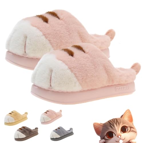 Uornwz Cozy Claw Slippers Cat, Cat Feet Slippers Warm, Cute Womens Cat Paw Slippers, Cartoon Indoor Funny Anti-Slip Slides (Pink, Erwachsene, 40, Numerisch (von/bis), EU Schuhgrößensystem, 41, M) von Uornwz