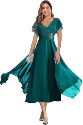 Uoyoyoy Teelanges Chiffonkleid für die Brautmutter zur Hochzeit, Perlenbesetzte Rüschenärmel, Geraffte formelle Abendkleider Uoyoyoy Teelanges Chiffonkleid für die Brautmutter zur Hochzeit, Perlenbesetzte Rüschenärmel, Geraffte formelle Abendkleider von Uoyoyoy
