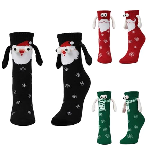 3 Paar Magnetische Socken, Puppen Hand In Hand Weihnachtssocken, Freundschaftssocken Unisex Hand In Hand Socken Mit Magnetarmen, Funny Freundschaftssocken Für Damen Und Herren Partner von Uozonit