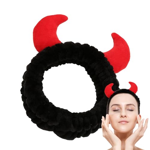 Uozonit Spa-Gesichts-Stirnband, süßes Spa-Stirnband,Süße Teufelshorn-weiche kosmetische Haarbänder - Weiche Kopfwickel für die Dusche, Handtuch-Haarbänder, kreatives Gesichtswaschzubehör für Frauen von Uozonit