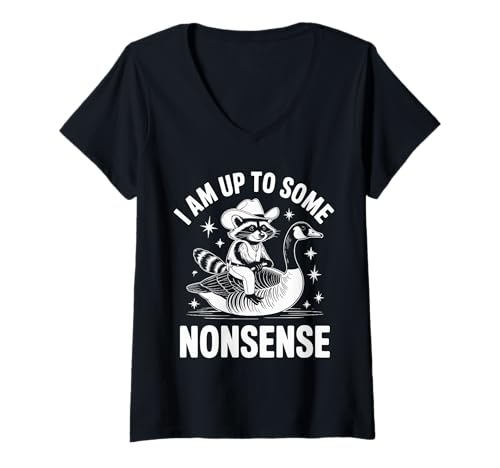 Damen Waschbär Cowboy Reitet Gans Lustiger Tier Unsinn T-Shirt mit V-Ausschnitt Damen Waschbär Cowboy Reitet Gans Lustiger Tier Unsinn T-Shirt mit V-Ausschnitt von Up To Some Nonsense Humor Collective
