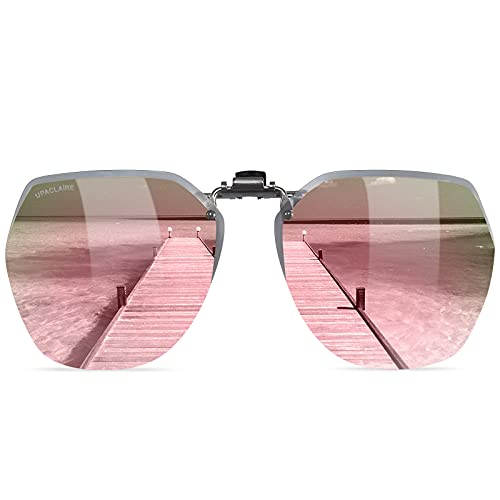 UpaClaire Clip-On Flip-Up Sonnenbrille polarisiert UV400 Brille über Brillen für Männer und Frauen Pink von UpaClaire