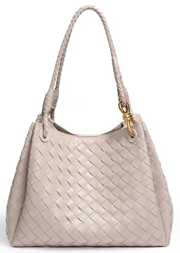 2 Stück Slouchy PU-Leder gewebte Eimer-Hobo-Taschen für Damen, Unterarm-Schulter-Crossbody-Tasche, Handtasche mit Tragegriff oben, 2025, Weiss/opulenter Garten, Einheitsgröße von Upbull