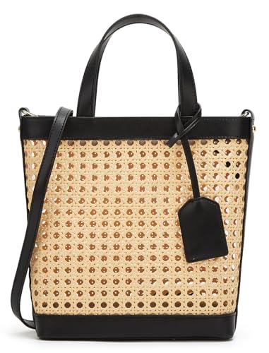 Rattan-Tragetasche für Damen, Stroh, Strandtasche, Umhängetasche, PU-Leder, Sommer-Umhängetasche, niedliche Hobo-Geldbörsen, Tragetasche, Schwarz, Small Rattan-Tragetasche für Damen, Stroh, Strandtasche, Umhängetasche, PU-Leder, Sommer-Umhängetasche, niedliche Hobo-Geldbörsen, Tragetasche, Schwarz, Small von Upbull