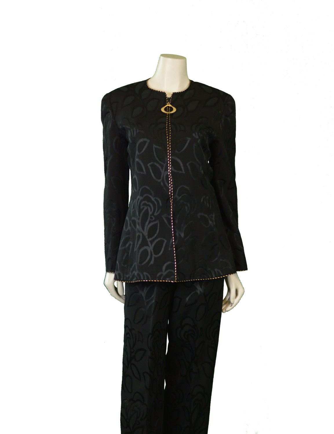 Mary Mcfadden Schwarzer Abendanzug Mit Reißverschluss Vorne 1980 Mary Mcfadden Schwarzer Abendanzug Mit Reißverschluss Vorne 1980 von UpcycleVintageInc