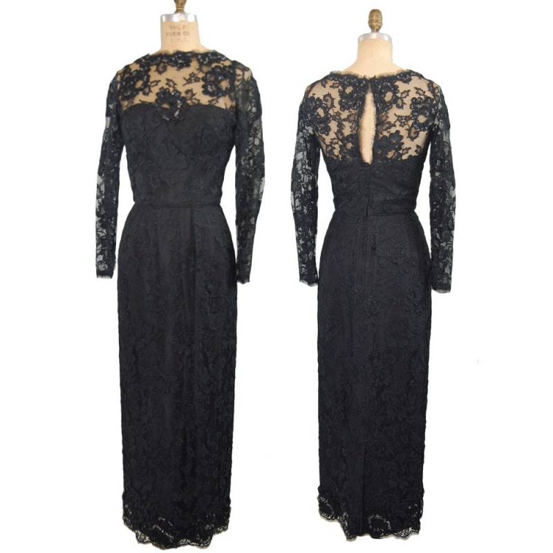 Schwarzes Perlen Spitzen Kleid Schwarzes Perlen Spitzen Kleid von UpcycleVintageInc