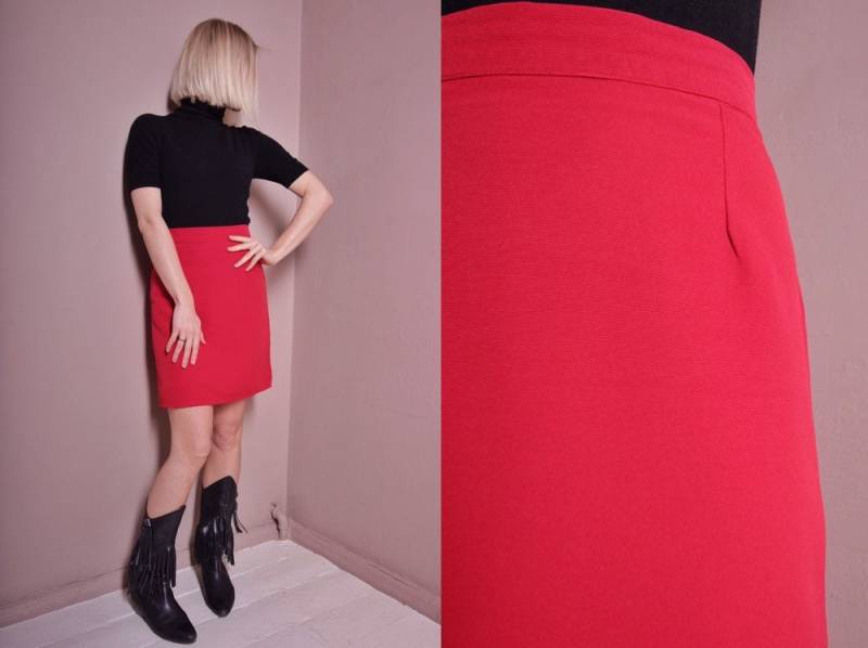 Roter Vintage Rock | Bleistiftrock Mit Hoher Taille Minirock Damen Retro 80Er Größe S von UpcycledByMistinskin