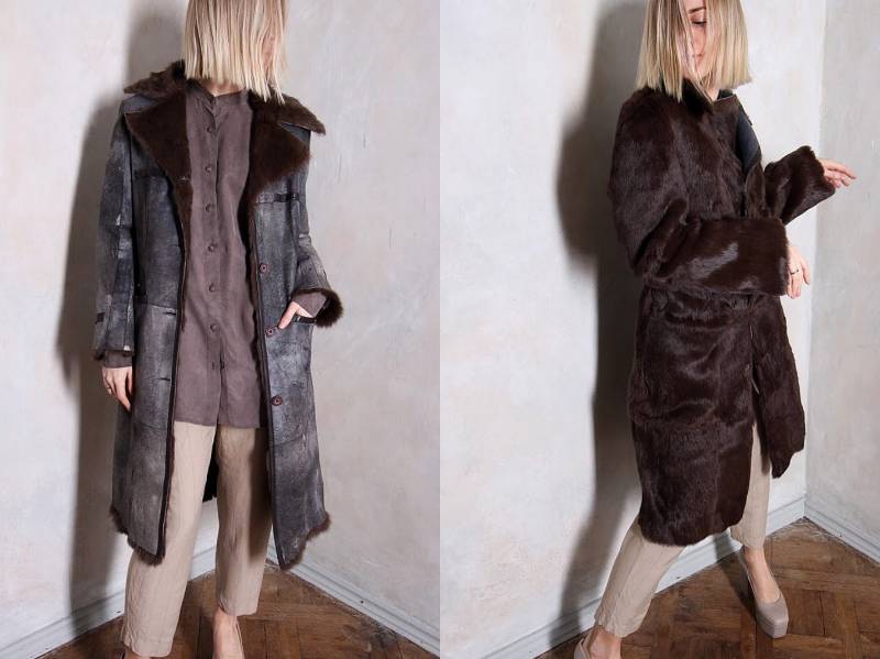Vintage Pelzmantel | Echtleder Mantel Hochwertiger Wendemantel Brauner Langer 70Er Blauer Retro von UpcycledByMistinskin