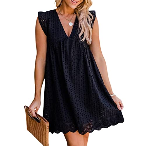 California Romper Dress with Shorts,Cotton Short Skirt Solid Color Dress California Lace Dress Romper (Black,S) von Updays