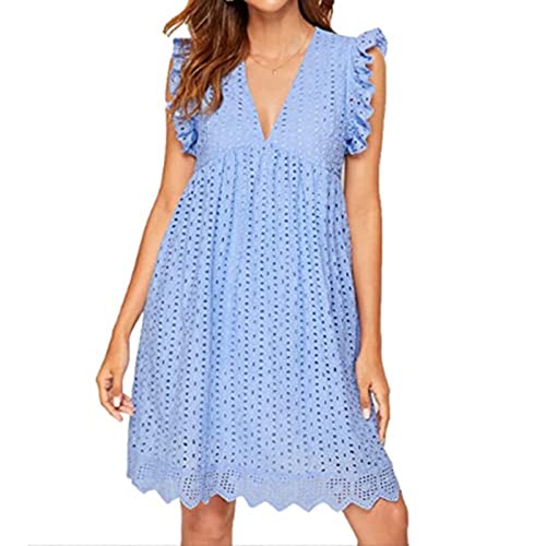 California Romper Dress with Shorts,Cotton Short Skirt Solid Color Dress California Lace Dress Romper (Light Blue,XXL) von Updays