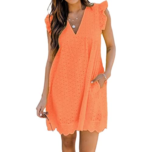 California Romper Dress with Shorts,Cotton Short Skirt Solid Color Dress California Lace Dress Romper (Orange,XS) von Updays