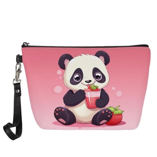 Upetstory Kosmetiktasche mit Tiermotiven, klein, Leder, Reise-Kosmetiktasche für Mädchen und Frauen, Handgelenktasche für Lippenstift, Handy, bunt, Panda 2, Small von Upetstory