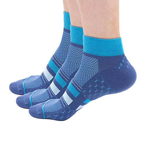 Upgrade Wear Laufsocken für Damen und Herren, 3 Paar, technische kurze Socken gegen Blasenbildung, Sportsocken für Training, Laufen, Wandern, Crossfit, Gym, Trail, Padel und Fitness, blau, 35-38 Corto von Upgrade Wear