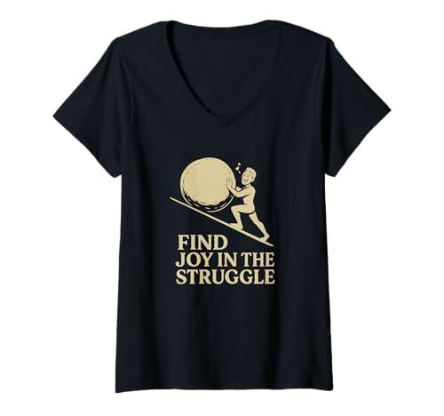 Damen Finde Freude im Kampf - Erhebender motivierender Sisyphus T-Shirt mit V-Ausschnitt Damen Finde Freude im Kampf - Erhebender motivierender Sisyphus T-Shirt mit V-Ausschnitt von Uphill Inspiration Co.