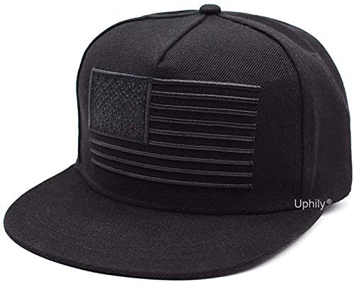 USA Flat Brim Bill Hat - American Flag Baseball Cap - Black High Profile Patriotic Snapback Hat for Men or Women von Uphily