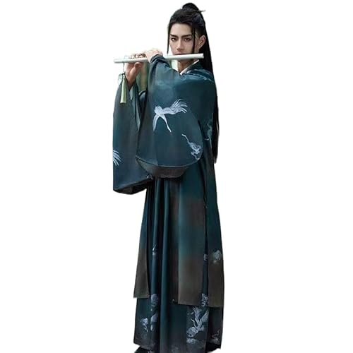 Chinesischer Hanfu Anzug Herren Traditioneller Hanfu Retro Cosplay Kampfkunst Hanfu Sets Hemd Oberteil+Rock+Strickjacke mit Weiten Ärmeln (D,3XL) von Uplateng
