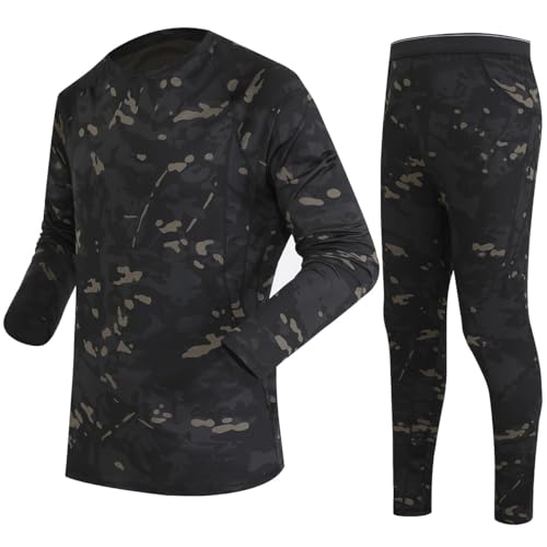 Uplateng Camouflage Jagd Kleidung Outdoor Thermo-unterwäsche Set Armee Einheitliche Taktische Wandern Militär Tops + Hosen Anzug S-3XL (B,3XL) von Uplateng