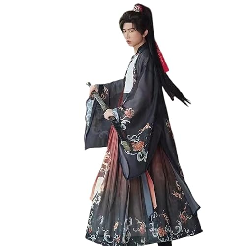 Uplateng Chinesischer Traditioneller Hanfu Herren Kampfkunst Retro Hanfu Anzug Elegantes Hanfu Cosplay Kostüm S-3XL Schwarz Rot (Black,S) von Uplateng