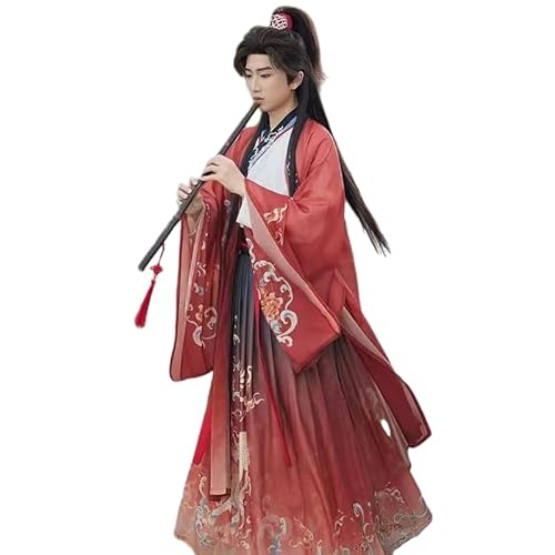 Uplateng Chinesischer Traditioneller Hanfu Herren Kampfkunst Retro Hanfu Anzug Elegantes Hanfu Cosplay Kostüm S-3XL Schwarz Rot (red,XXL) von Uplateng
