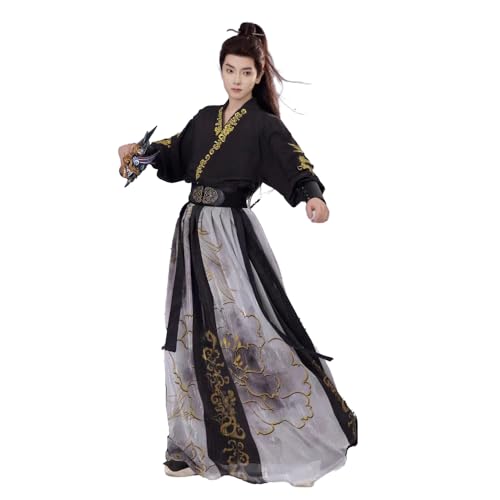 Uplateng Chinesisches Altes Hanfu Herren Traditioneller Kampfsportanzug Frühling Herbst Hanfu Song-Dynastie Herren Vintage Cosplay Kostüm (Black,XL) von Uplateng