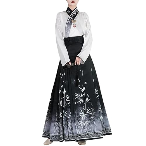 Uplateng Chinesisches traditionelles Hanfu-Kleid, Pferdegesichtsrock, Damen, Ming-Dynastie, Vintage-Kleidung, Faltenrock, Cosplay-Kostüm (Black Set,L) von Uplateng