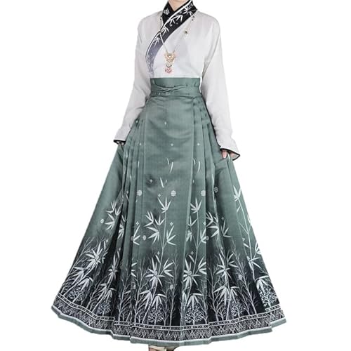 Uplateng Chinesisches traditionelles Hanfu-Kleid, Pferdegesichtsrock, Damen, Ming-Dynastie, Vintage-Kleidung, Faltenrock, Cosplay-Kostüm (Green Set,XL) von Uplateng