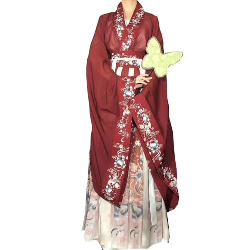 Uplateng Hanfu Frauen Chinesische Traditionelle Stickerei Bühnentanzkleid Weibliche Fee Cosplay Kostüm Hanfu S-XL (Red,XL) von Uplateng