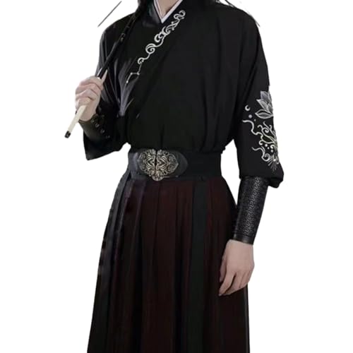 Uplateng Hanfu Männer Alte Traditionelle Bestickte Hanfu Cosplay Kostüm Thema Party Kimono Student Uniform S-3XL (Black-red,XL) von Uplateng